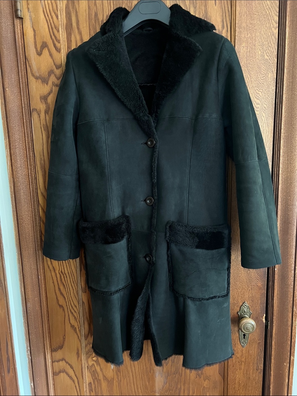 Women's Black Shearling Coat - Classic Long Winter Jacket